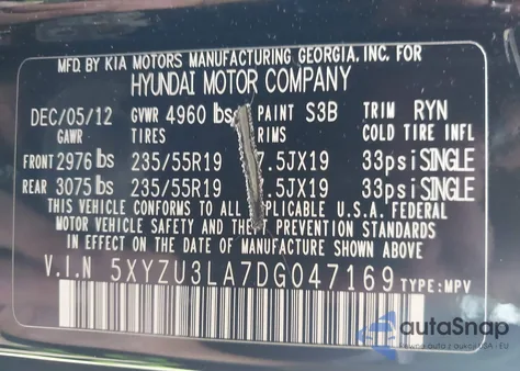 2013 Hyundai Santa Fe Sport 2.0T z USA, uszkodzony, nr VIN 5XYZU3LA7DG047169